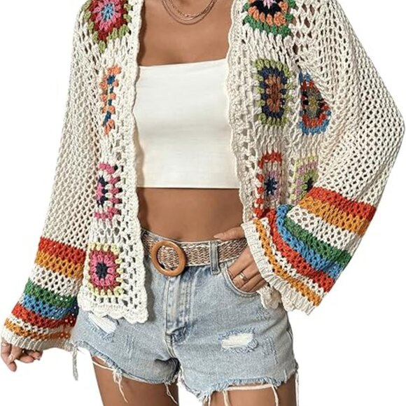 SHEIN Sweaters - Shein crochet grannycore colorful cardigan women's size large